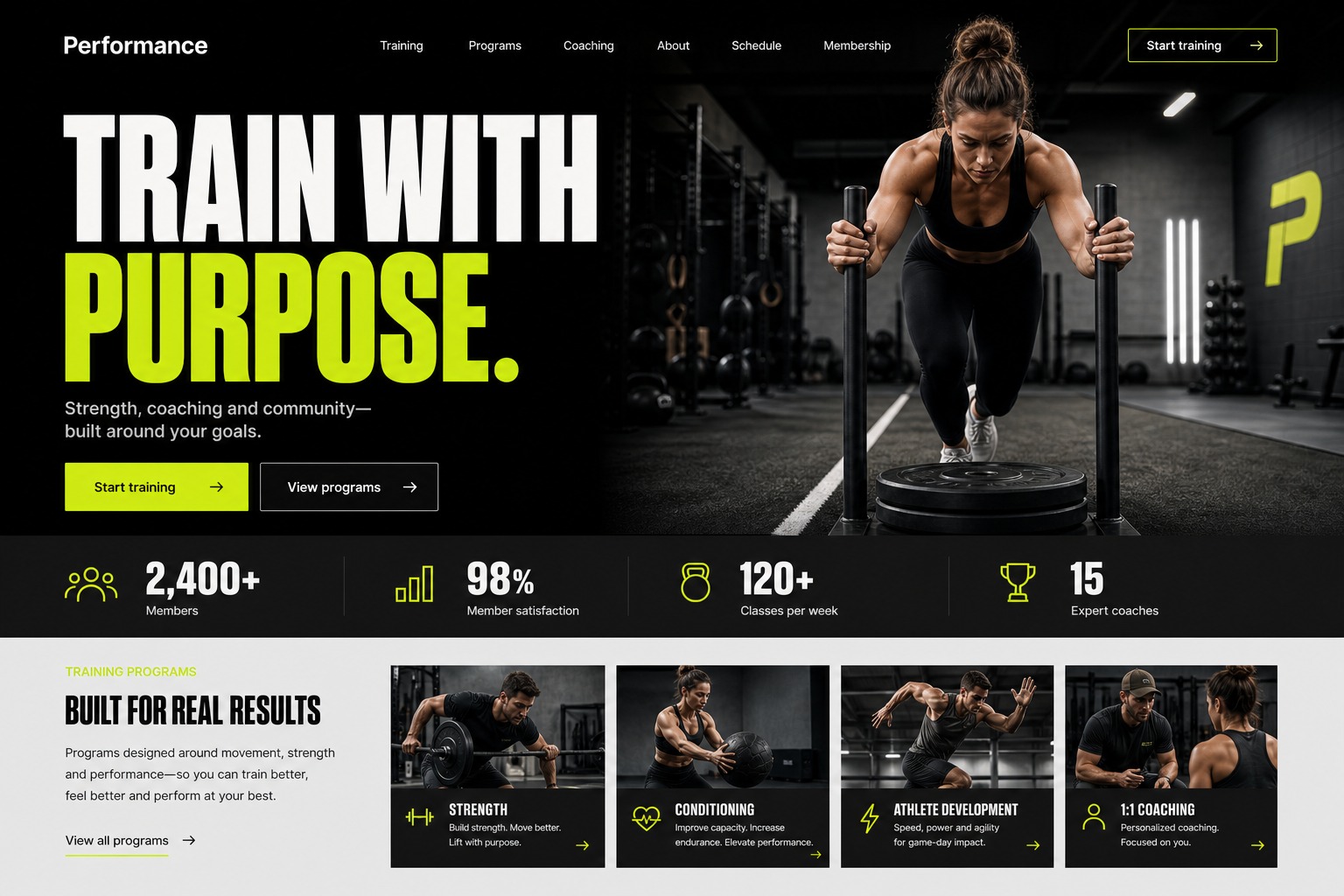 Gym and fitness homepage prototype preview