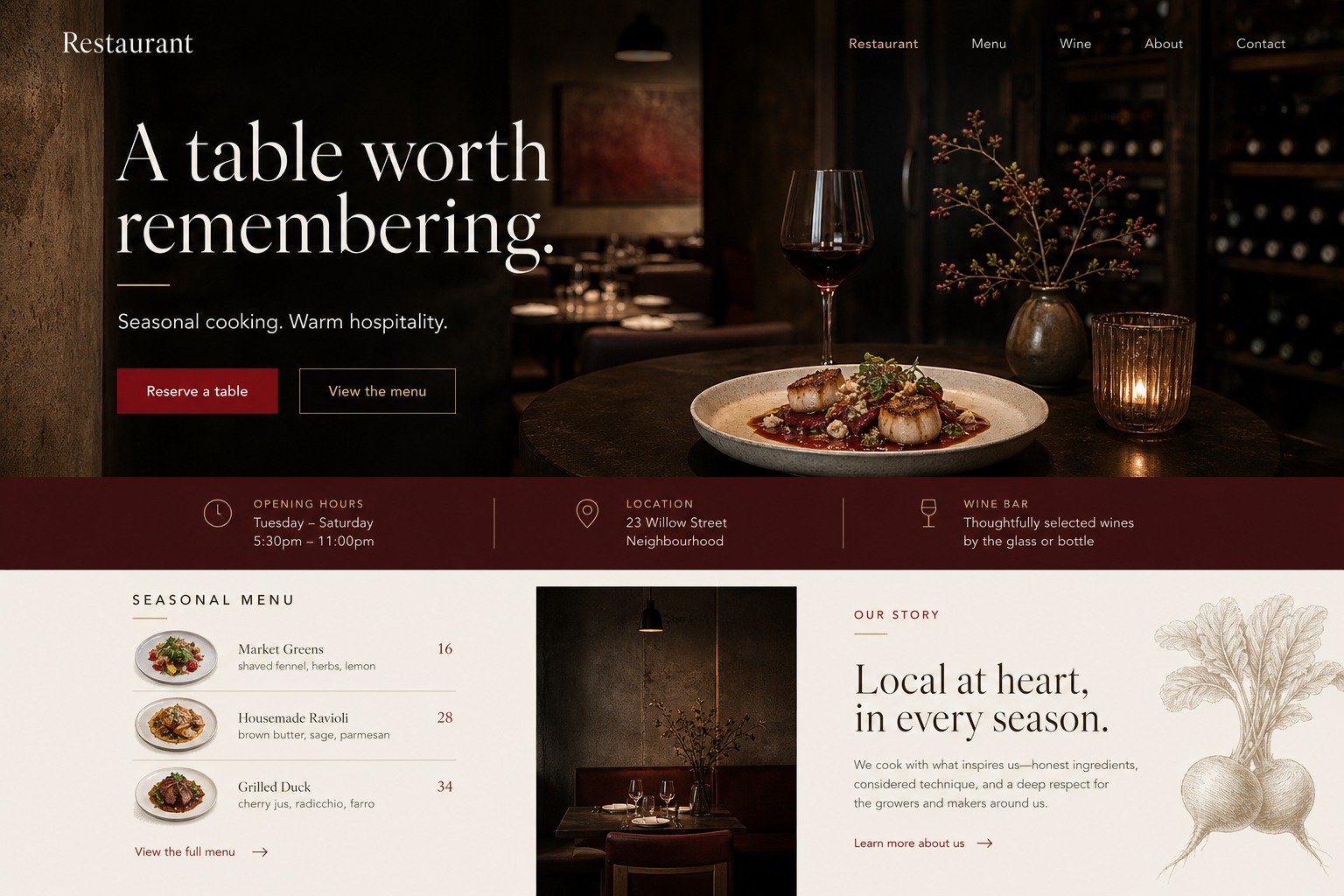 Cafe and restaurant homepage prototype preview